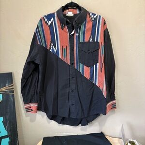 Vintage The Look Western Shirt Sz L Brush Popper Multicolor Cowboy Southwestern